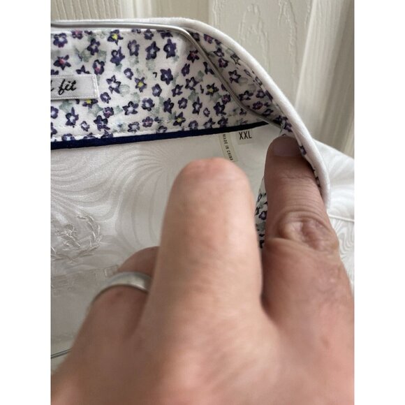 Bugatchi Uomo Shirt Men's Shaped Fit Long Sleeve Button Up White XXL Print Flip - Picture 3 of 12